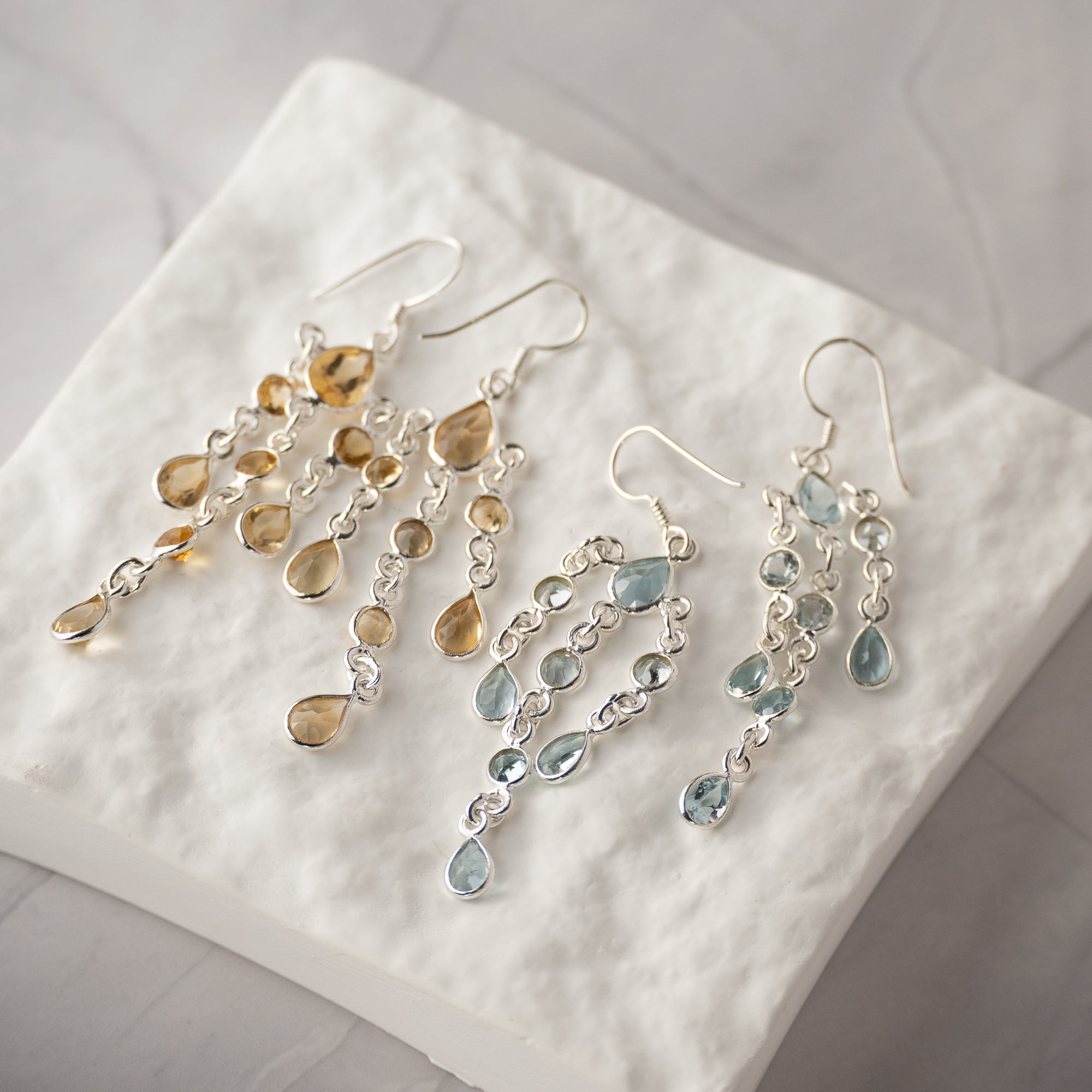 Bella Citrine Semi Precious Stone Statement drop earrings