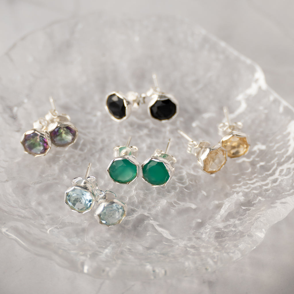 Mystic Topaz Semi Precious stone stud earrings