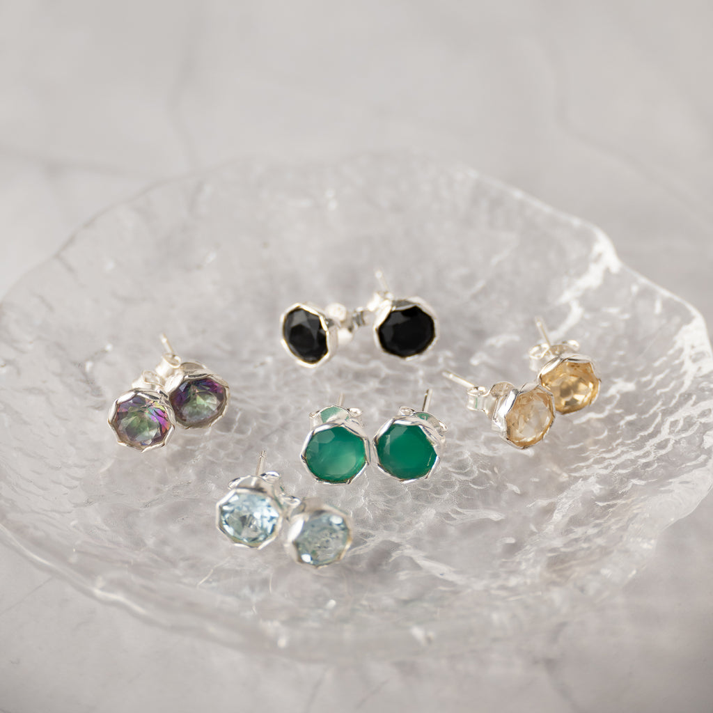 Green Onyx Semi Precious stone stud earrings