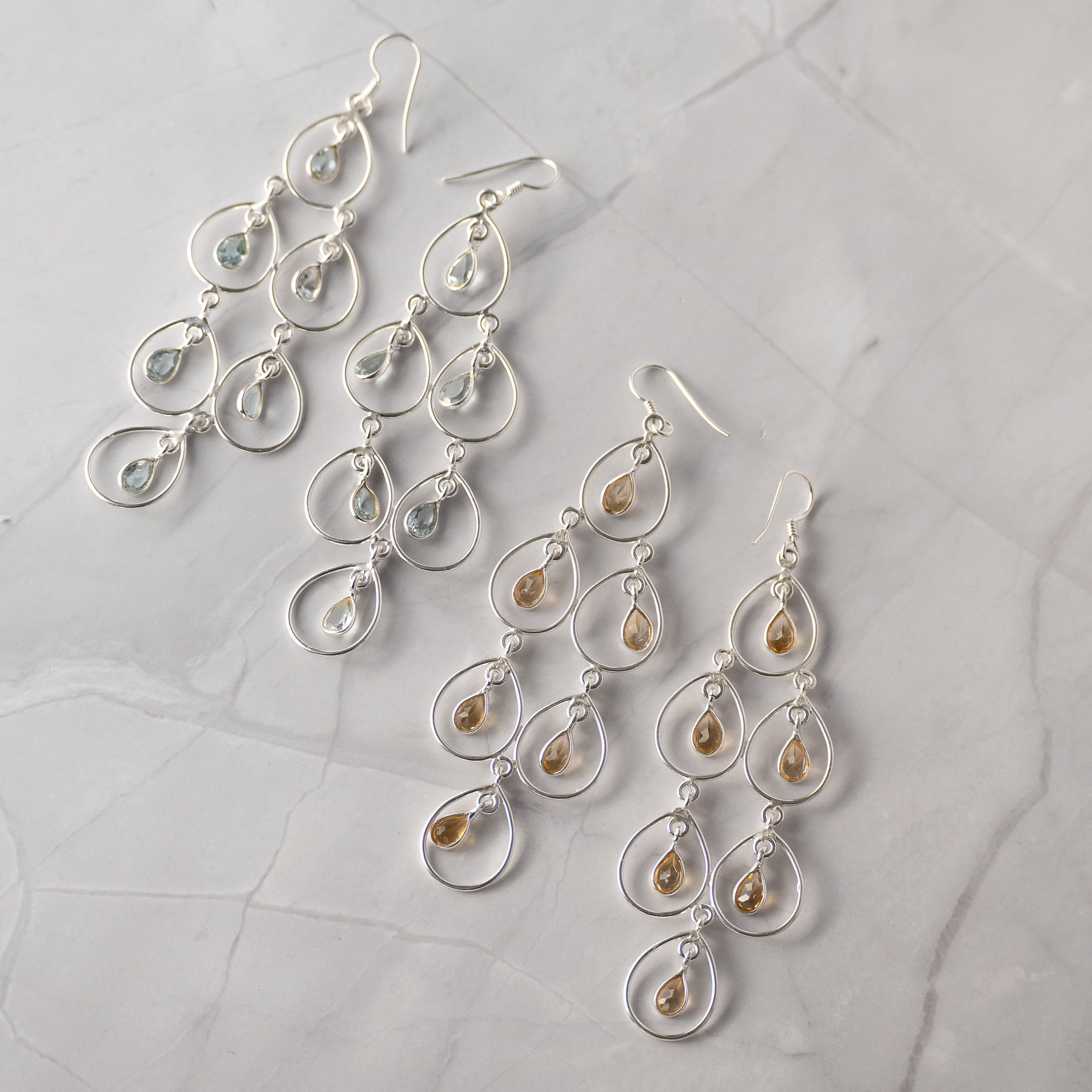 Cinderella Blue Topaz Semi Precious Stone Statement earrings