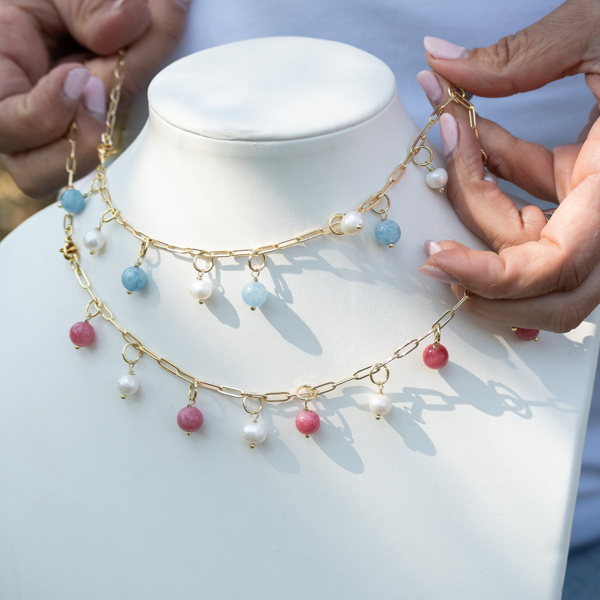 Pearl & Semi-Precious Gemstone Bracelet with FREE Paperclip Bracelet – 3-in-1 Jewellery Set