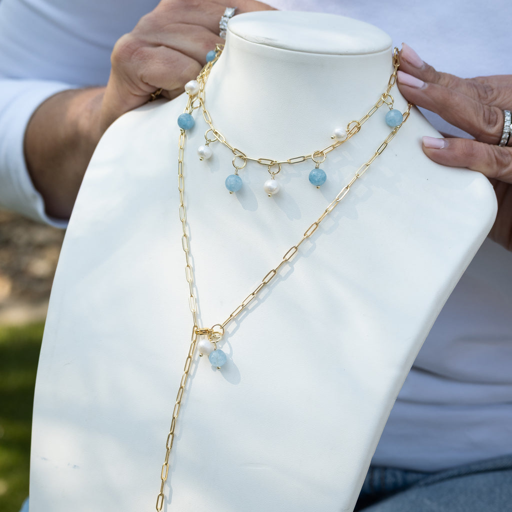 Pearl & Semi-Precious Gemstone Bracelet with FREE Paperclip Bracelet – 3-in-1 Jewellery Set