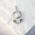 Sterling Silver Freshwater Pearl Three-Circle & Leaf Pendant – 30mm