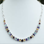 Sterling Silver Multi-Colour Semi-Precious Stone Statement Necklace & Free Matching Earrings
