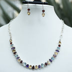Sterling Silver Multi-Colour Semi-Precious Stone Statement Necklace & Free Matching Earrings