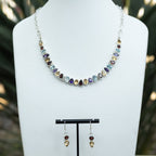 Sterling Silver Multi-Colour Semi-Precious Stone Statement Necklace & Free Matching Earrings