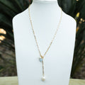 Elly 18ct Gold Plated Sterling Silver Freshwater Pearl & Gemstone Paperclip Necklace – 65cm