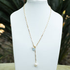 Elly 18ct Gold Plated Sterling Silver Freshwater Pearl & Gemstone Paperclip Necklace – 65cm