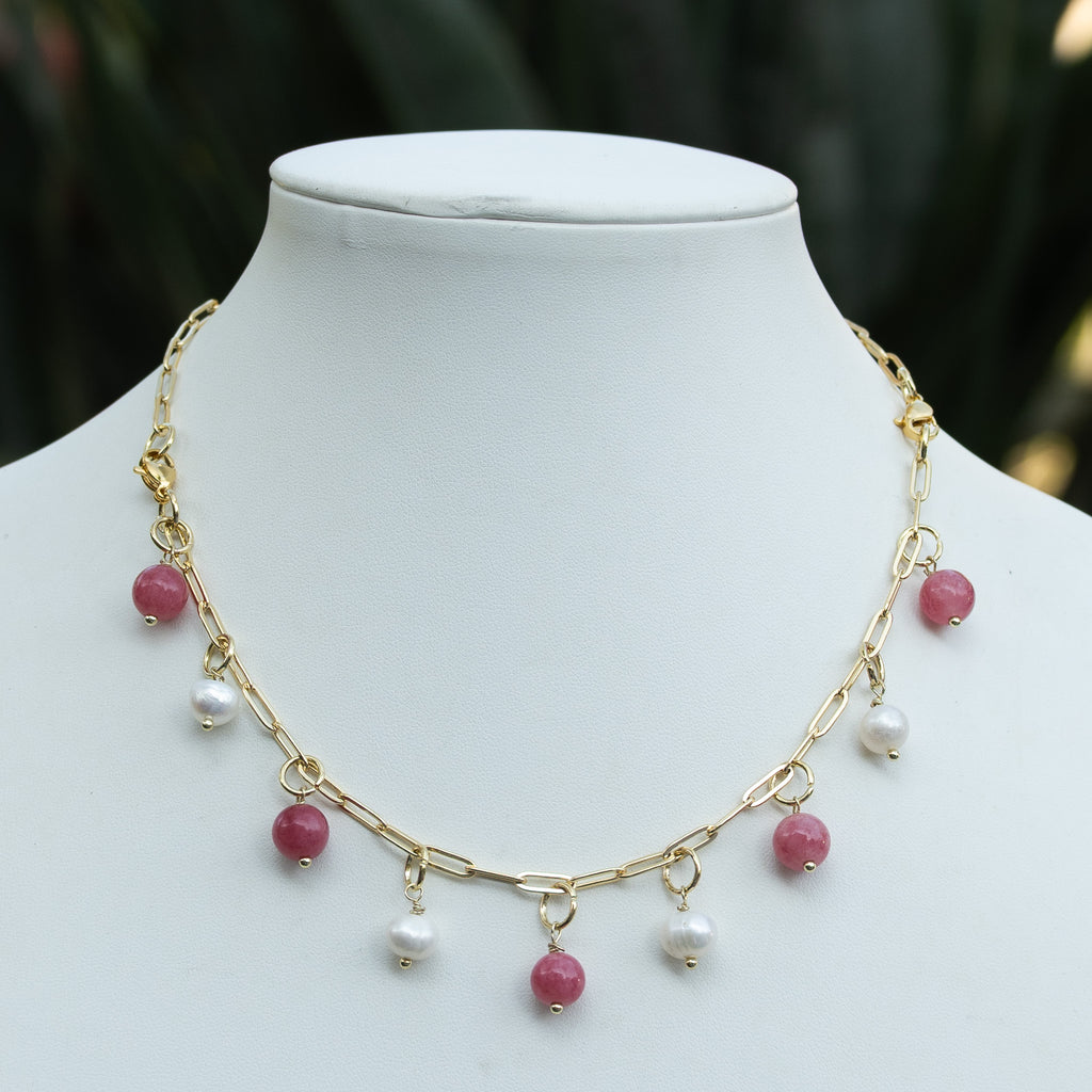 Pearl & Semi-Precious Gemstone Bracelet with FREE Paperclip Bracelet – 3-in-1 Jewellery Set