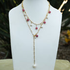 Elly 18ct Gold Plated Sterling Silver Freshwater Pearl & Gemstone Paperclip Necklace – 65cm