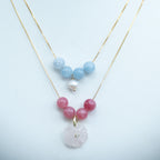 18ct Gold Plated Sterling Silver Four-Stone Slider Necklace with Flower or Pearl Pendant – 42cm / 45cm