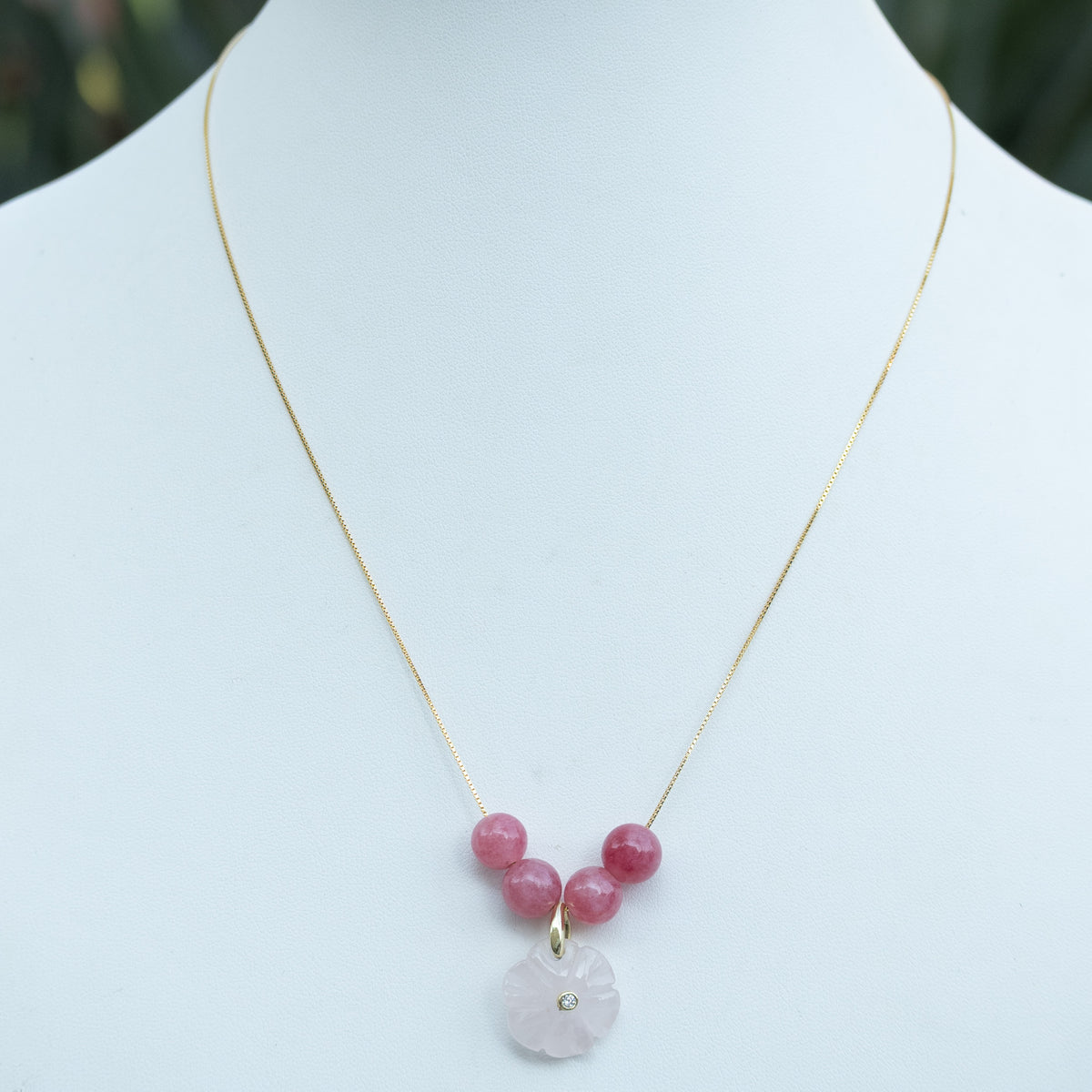 18ct Gold Plated Sterling Silver Four-Stone Slider Necklace with Flower or Pearl Pendant – 42cm / 45cm