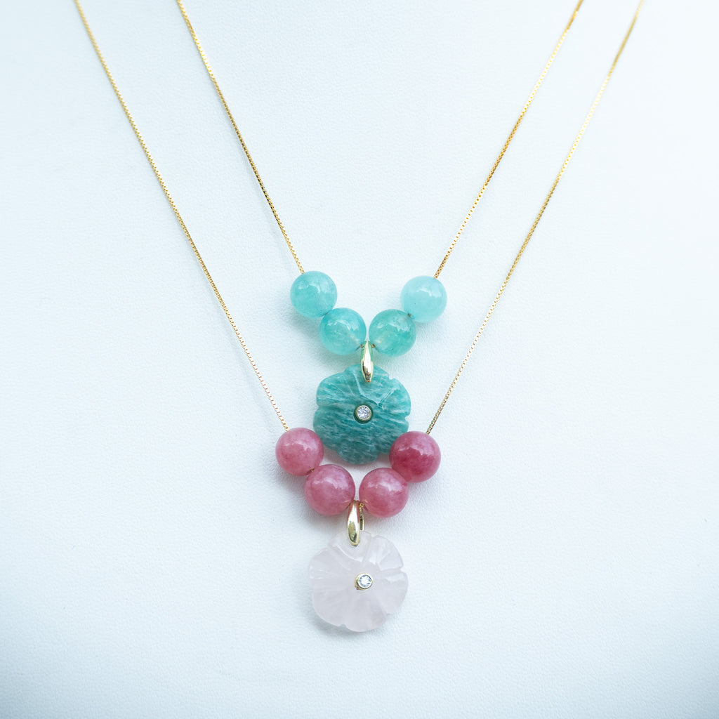 18ct Gold Plated Sterling Silver Four-Stone Slider Necklace with Flower or Pearl Pendant – 42cm / 45cm