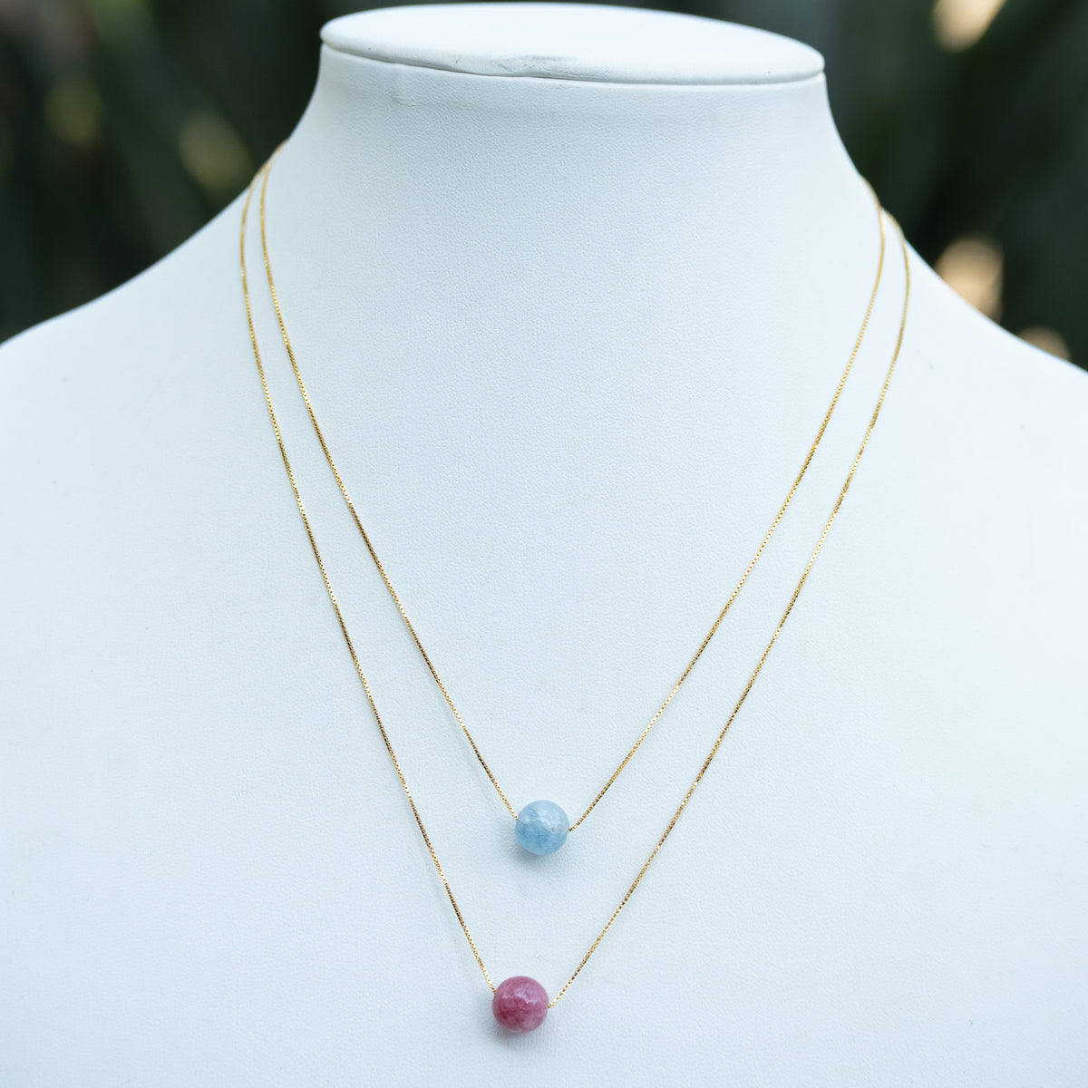 18ct Gold Plated Sterling Silver Semi-Precious Stone Slider Necklace – Blue, Pink or Green | 42cm / 45cm