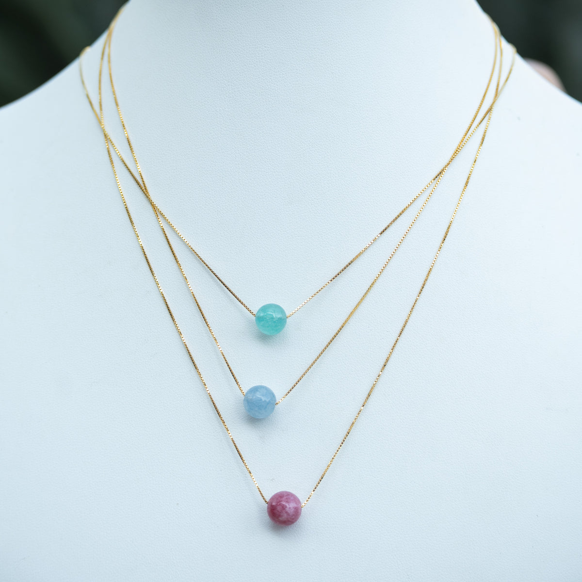 18ct Gold Plated Sterling Silver Semi-Precious Stone Slider Necklace – Blue, Pink or Green | 42cm / 45cm