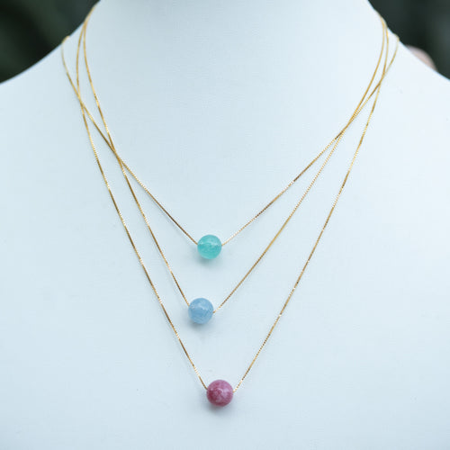 18ct Gold Plated Sterling Silver Semi-Precious Stone Slider Necklace – Blue, Pink or Green | 42cm / 45cm