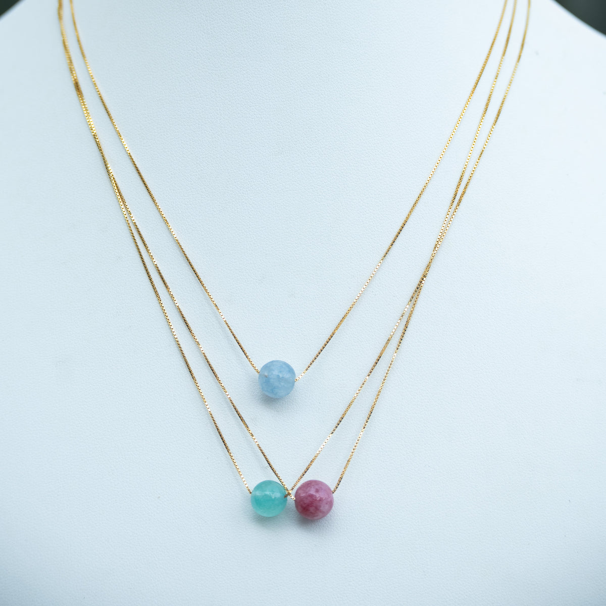 18ct Gold Plated Sterling Silver Semi-Precious Stone Slider Necklace – Blue, Pink or Green | 42cm / 45cm