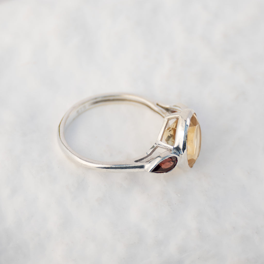 Sterling Silver Citrine & Garnet Three-Stone Ring
