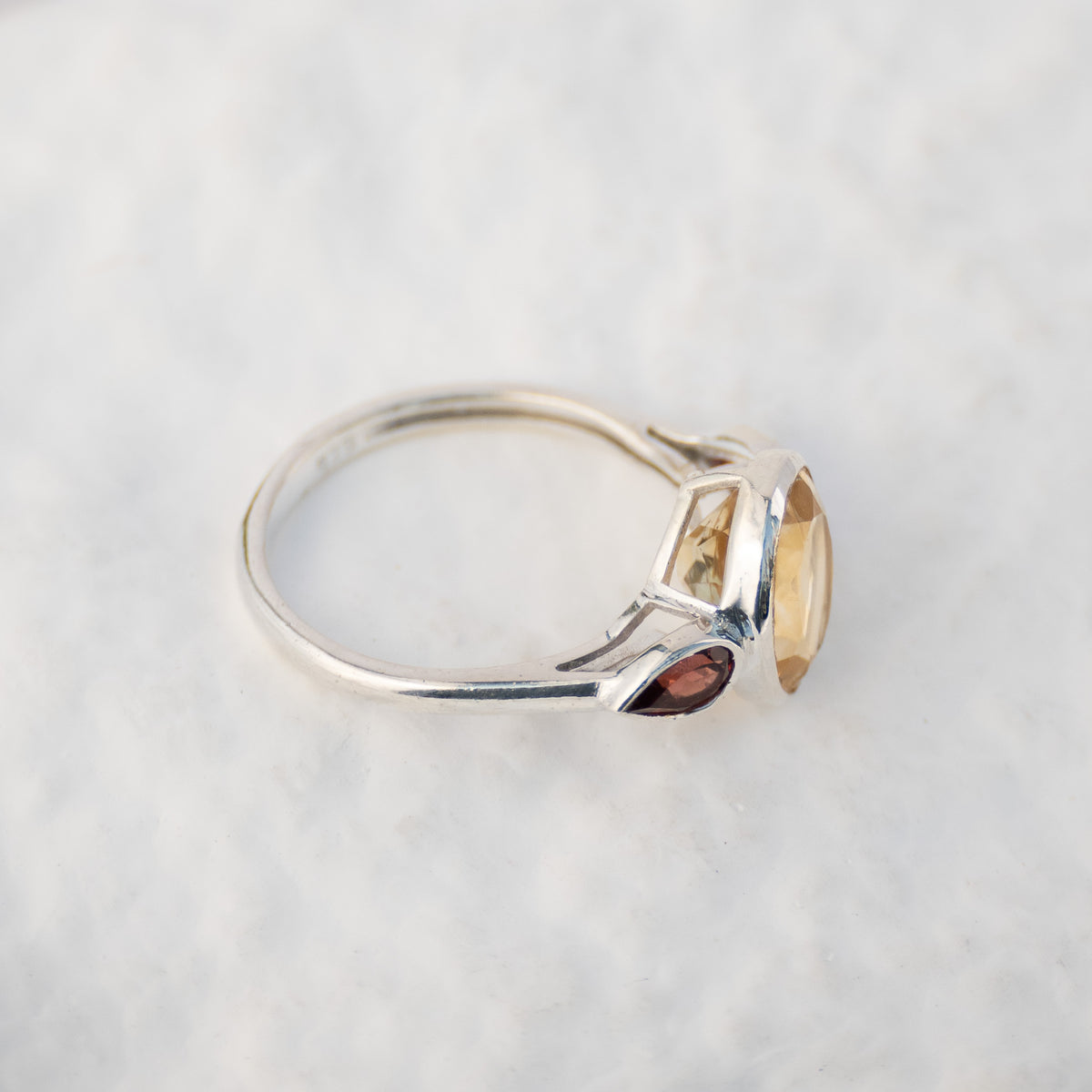 Sterling Silver Citrine & Garnet Three-Stone Ring