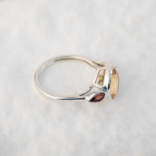 Sterling Silver Citrine & Garnet Three-Stone Ring