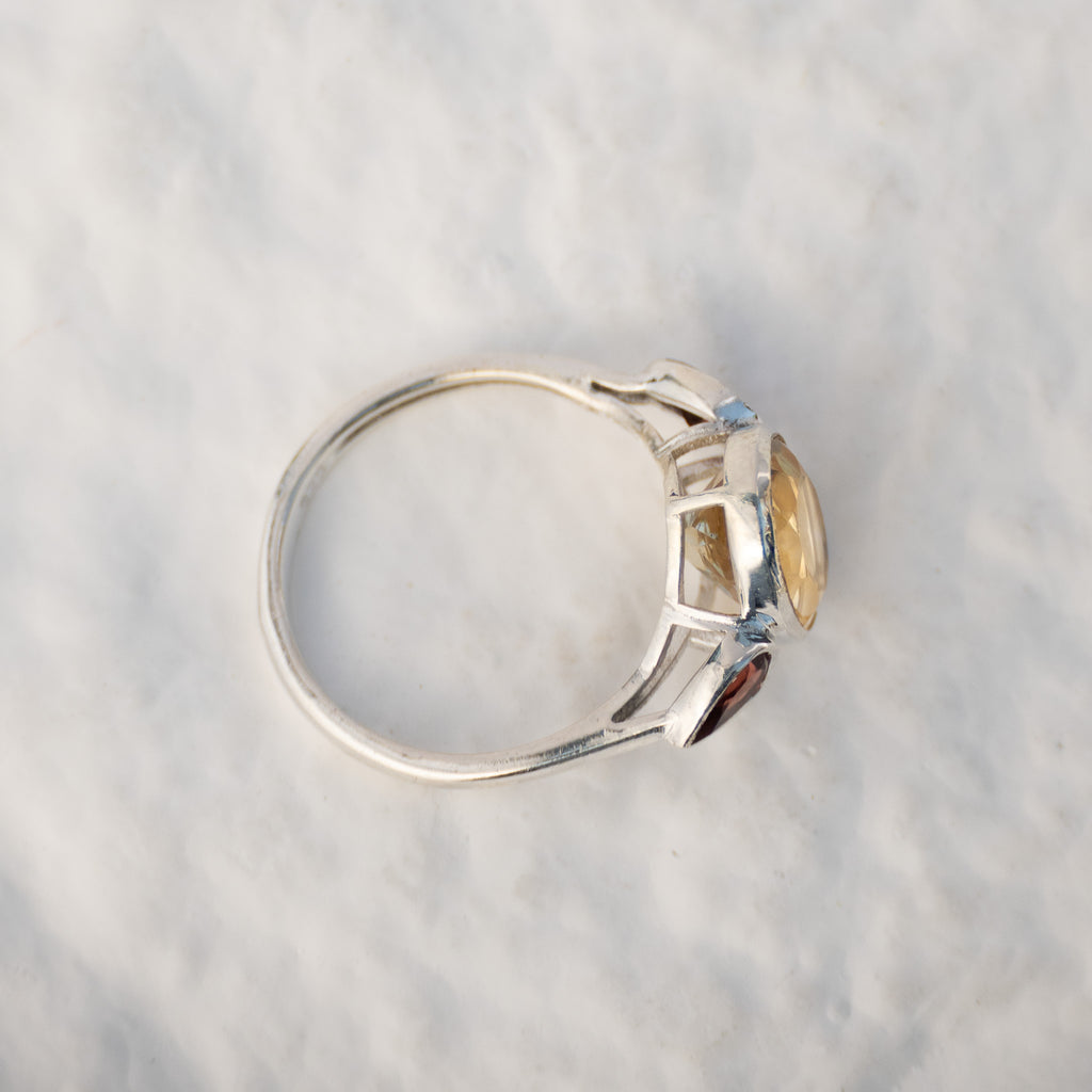 Sterling Silver Citrine & Garnet Three-Stone Ring