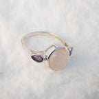 Sterling Silver Rose Quartz & Amethyst Three-Stone Ring