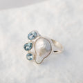 Sterling Silver Freshwater Pearl & Blue Topaz Statement Ring