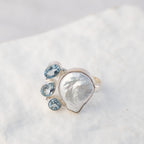Sterling Silver Freshwater Pearl & Blue Topaz Statement Ring