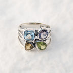 Sterling Silver Amethyst, Citrine, Peridot & Blue Topaz Ring - Terciany 