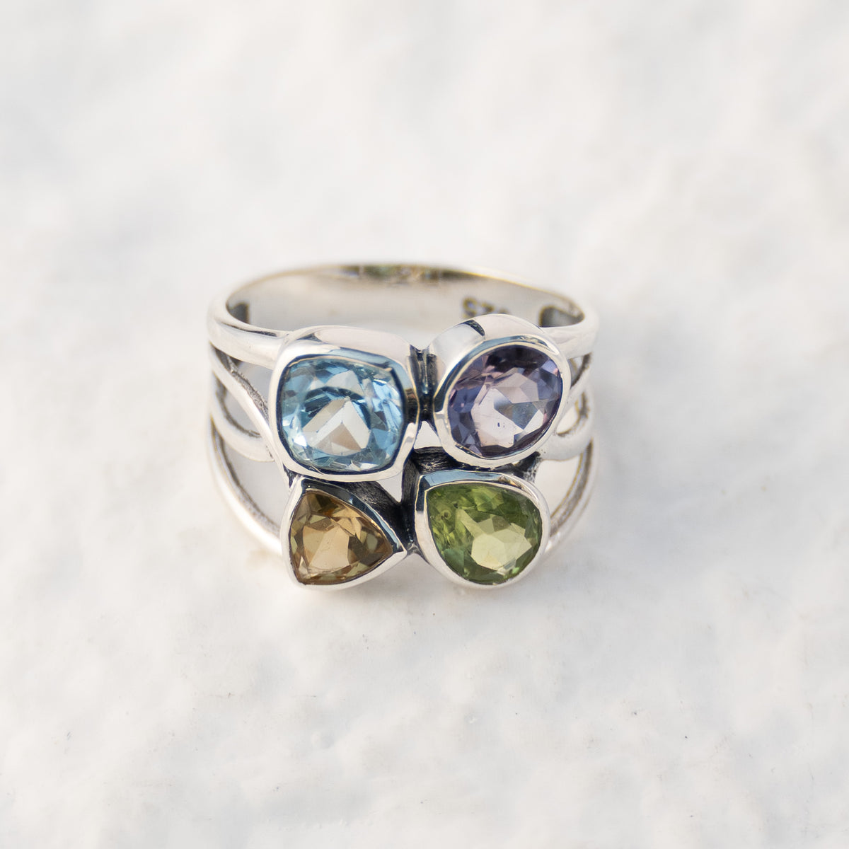 Sterling Silver Amethyst, Citrine, Peridot & Blue Topaz Ring