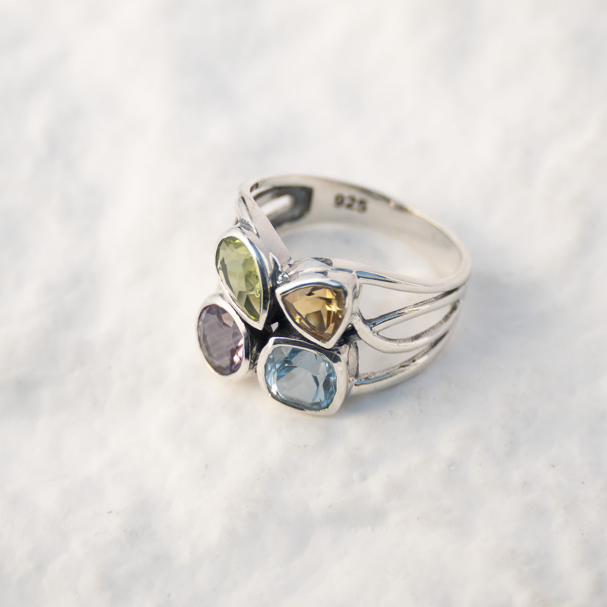 Sterling Silver Amethyst, Citrine, Peridot & Blue Topaz Ring