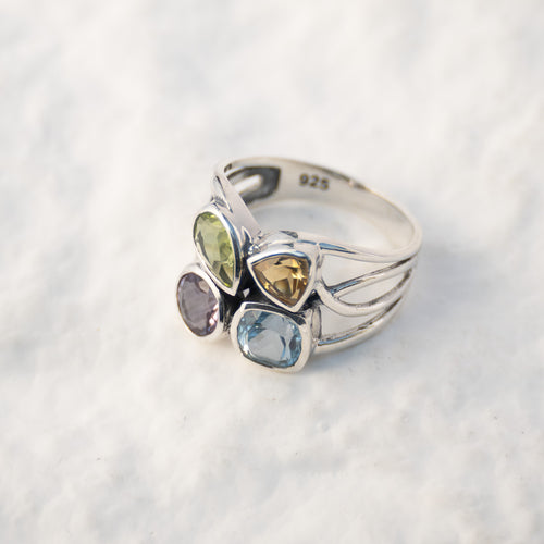 Sterling Silver Amethyst, Citrine, Peridot & Blue Topaz Ring