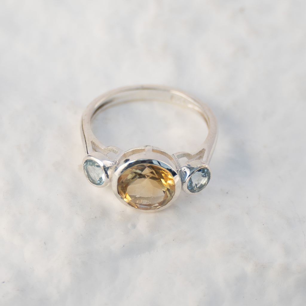 Sterling Silver Citrine & Blue Topaz Three-Stone Ring