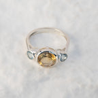 Sterling Silver Citrine & Blue Topaz Three-Stone Ring
