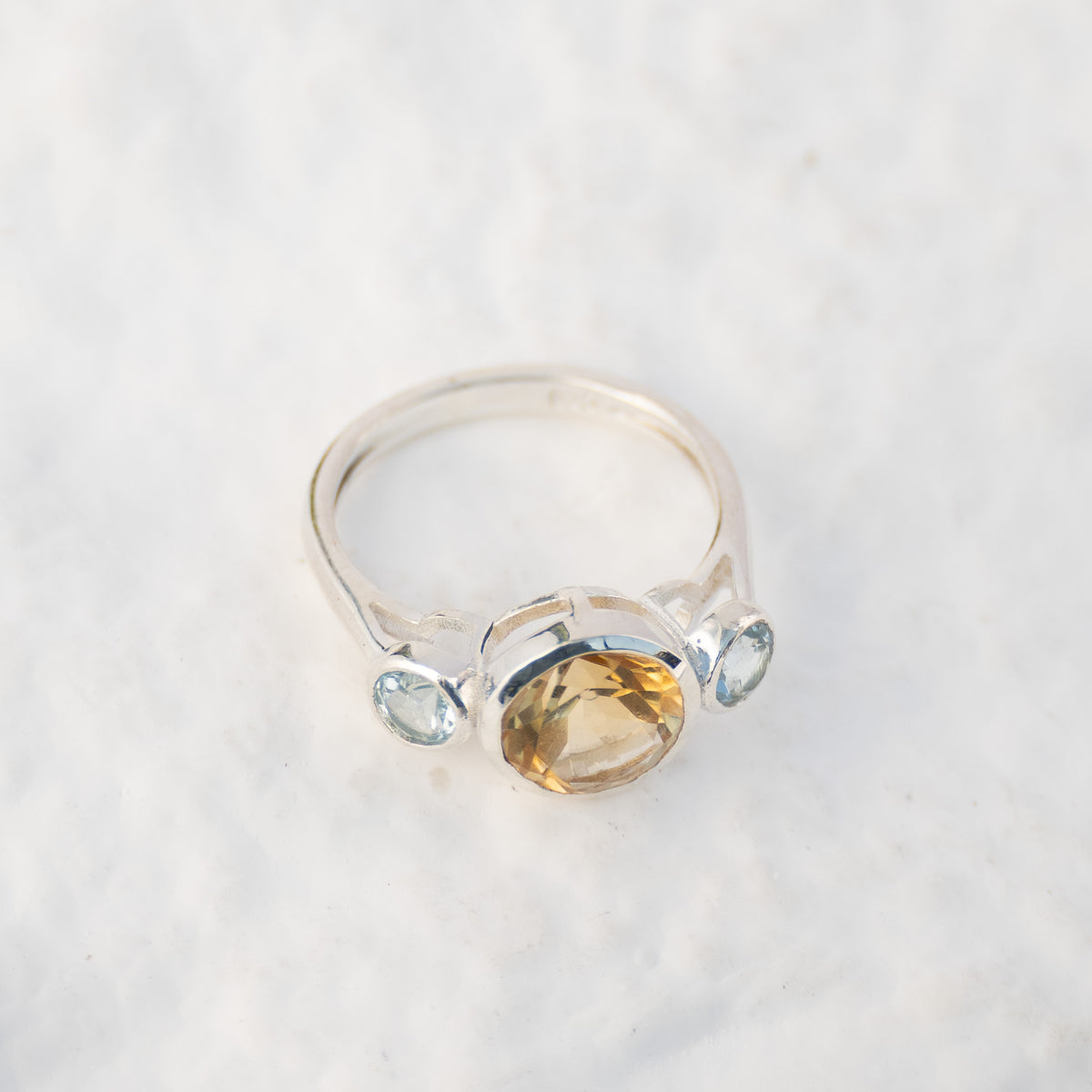 Sterling Silver Citrine & Blue Topaz Three-Stone Ring