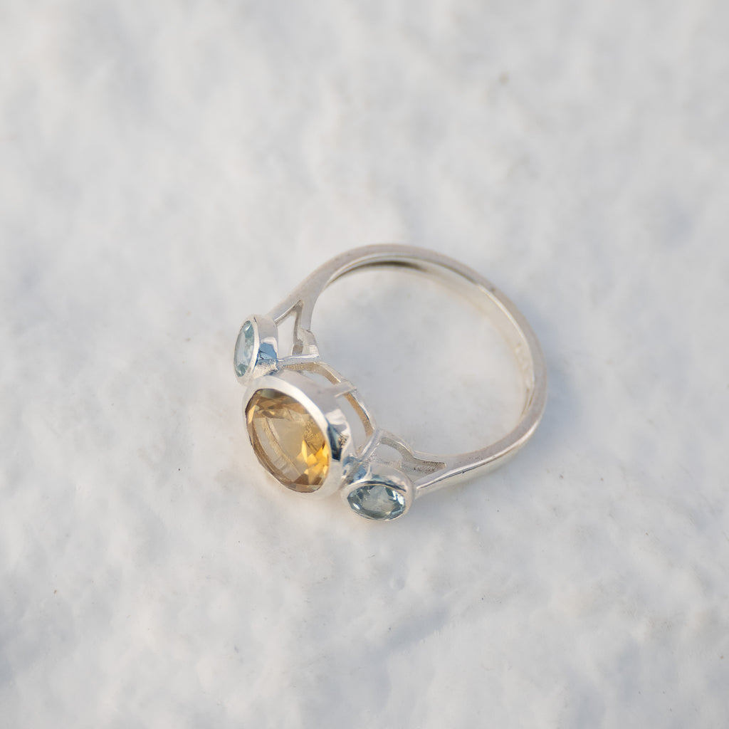 Sterling Silver Citrine & Blue Topaz Three-Stone Ring