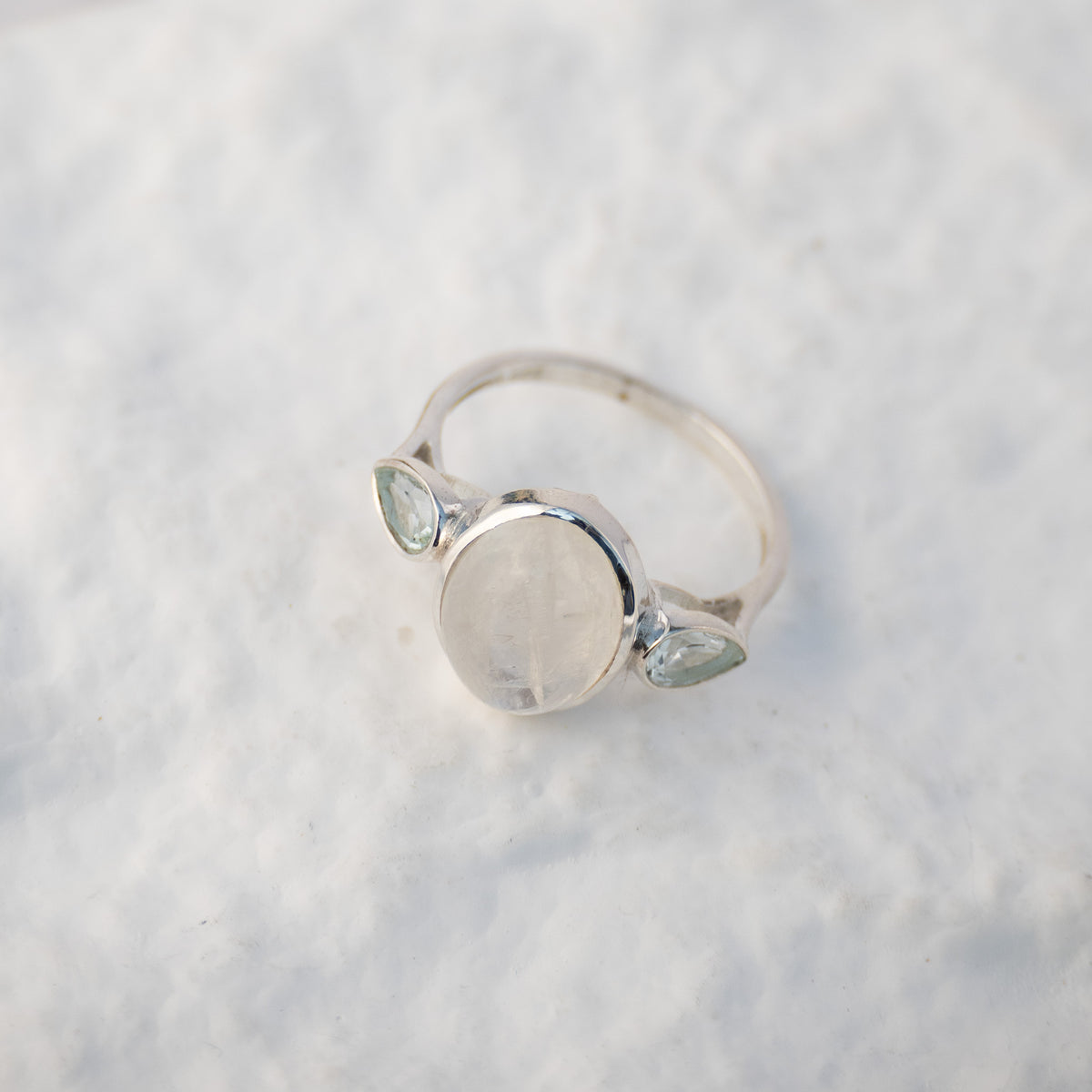Sterling Silver Moonstone & Blue Topaz Three-Stone Ring