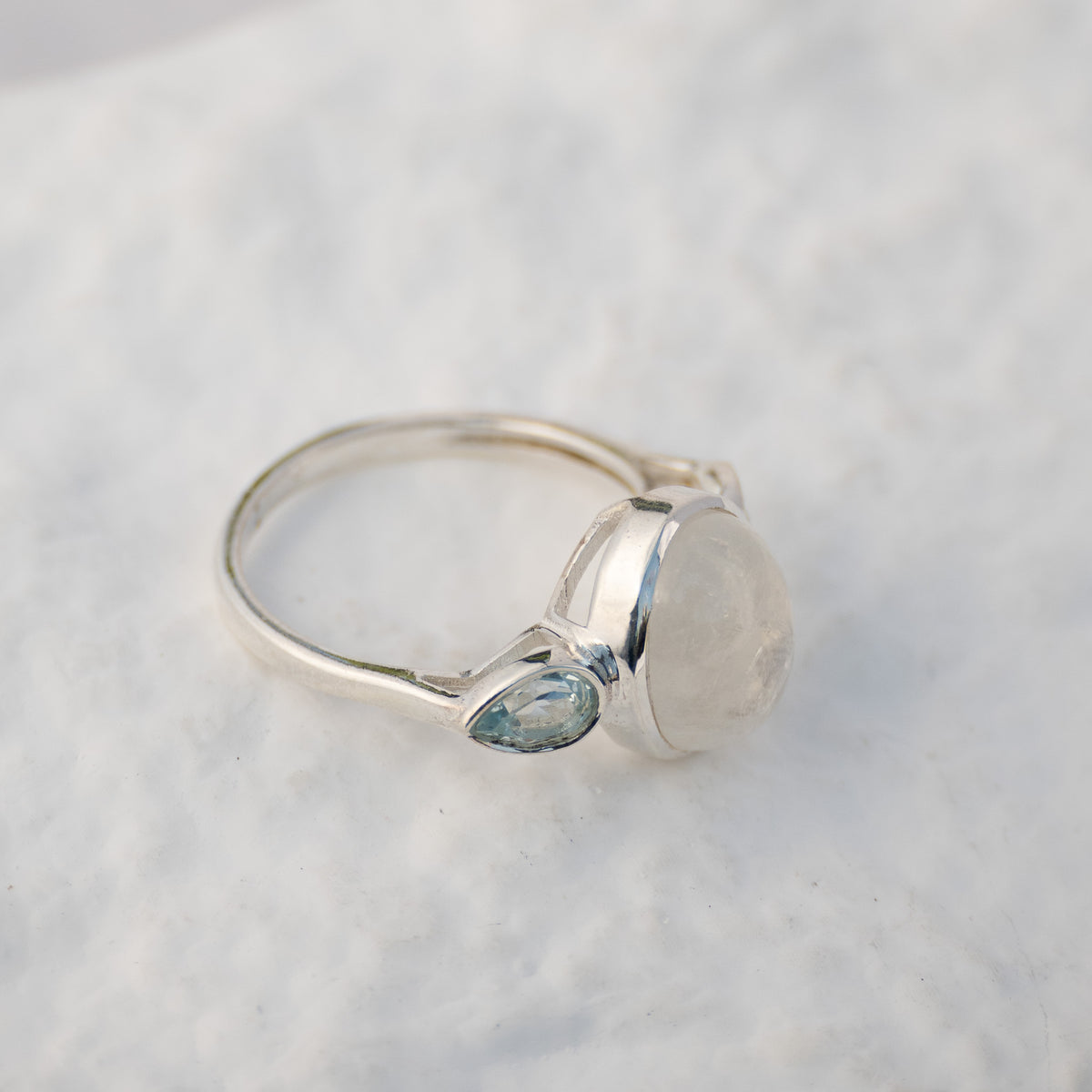 Sterling Silver Moonstone & Blue Topaz Three-Stone Ring