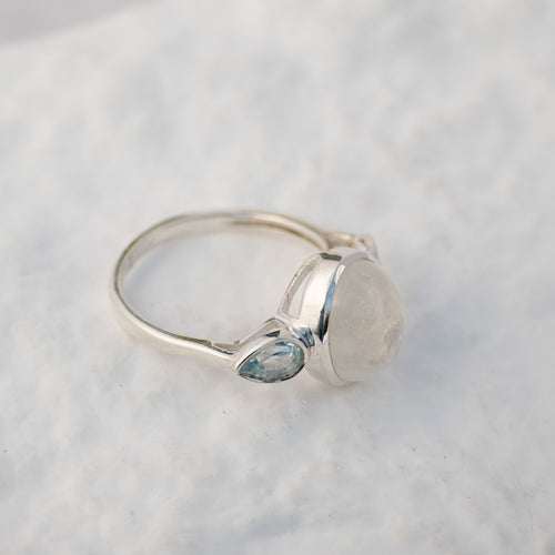 Sterling Silver Moonstone & Blue Topaz Three-Stone Ring