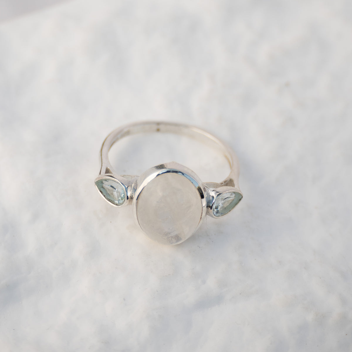Sterling Silver Moonstone & Blue Topaz Three-Stone Ring