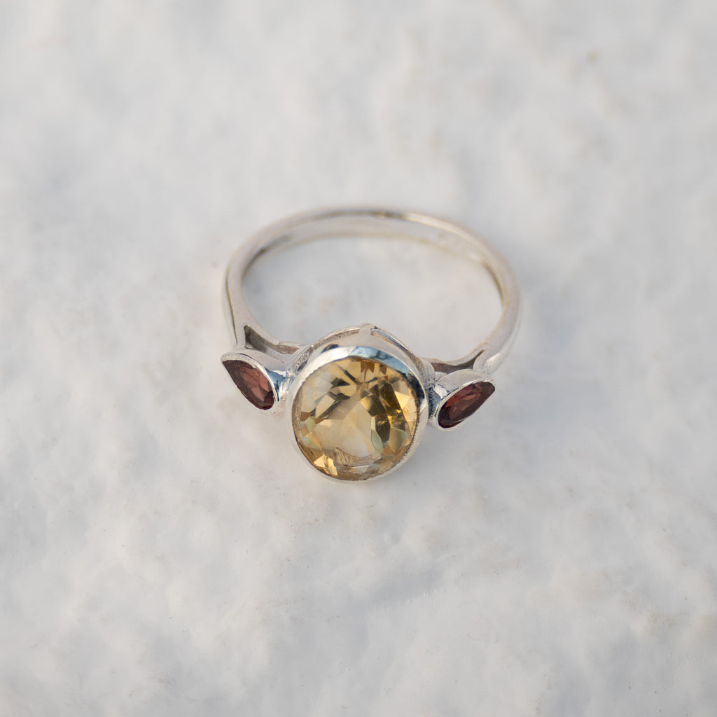 Sterling Silver Citrine & Garnet Three-Stone Ring