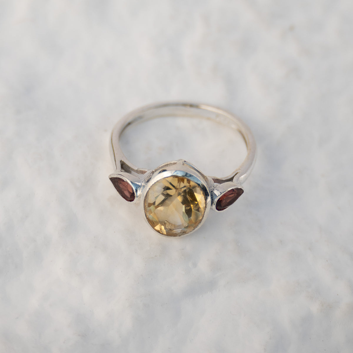 Sterling Silver Citrine & Garnet Three-Stone Ring