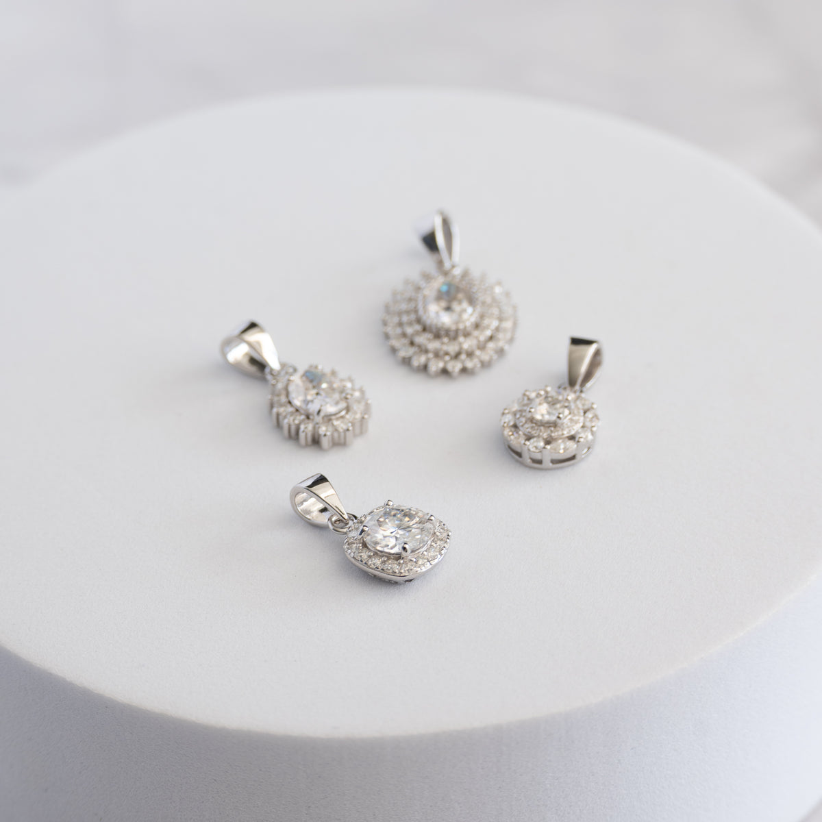 Sterling Silver Moissanite Round Floral Halo Cluster Pendant – 0.3ct
