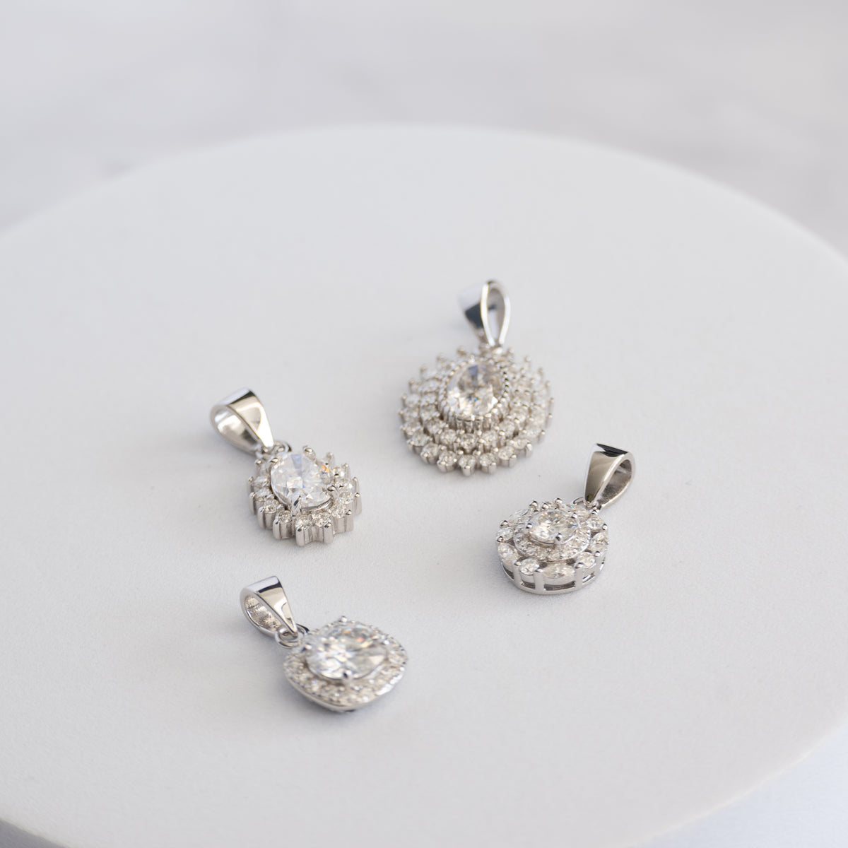 Sterling Silver Moissanite Round Floral Halo Cluster Pendant – 0.3ct