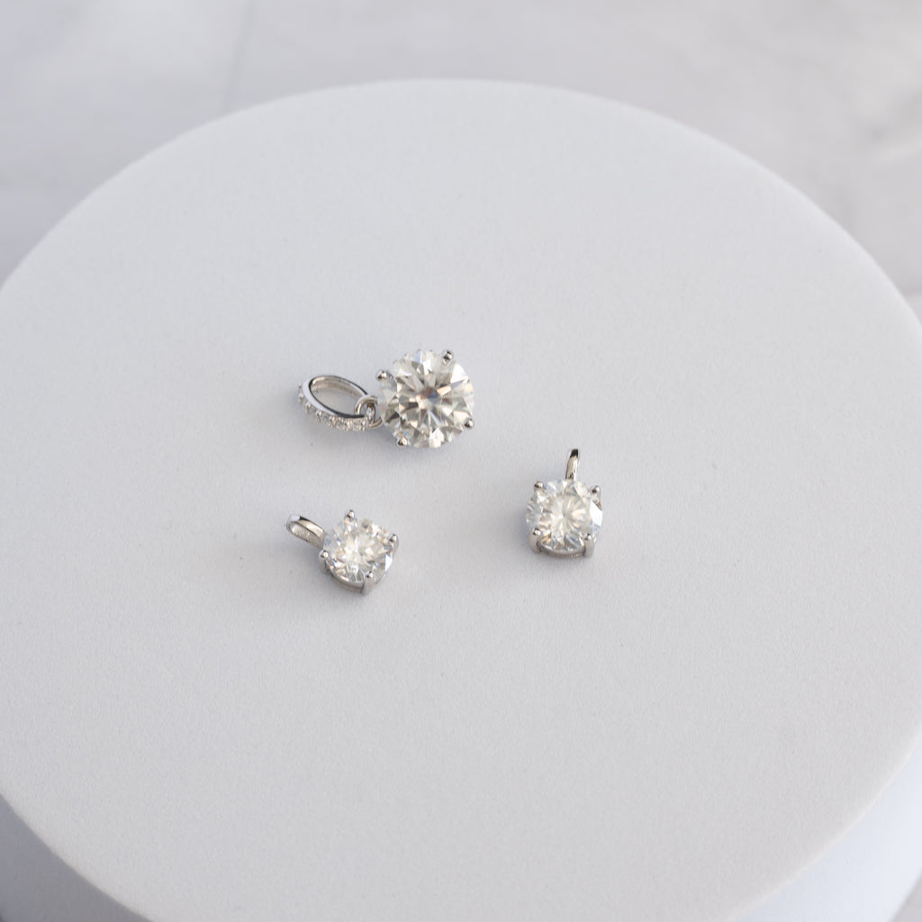 Sterling Silver 3ct Moissanite Solitaire Pendant – 9mm
