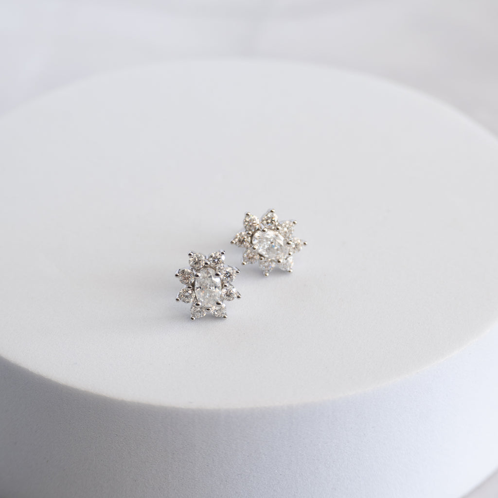 Sterling Silver Oval Moissanite Flower Stud Earrings – 1ct