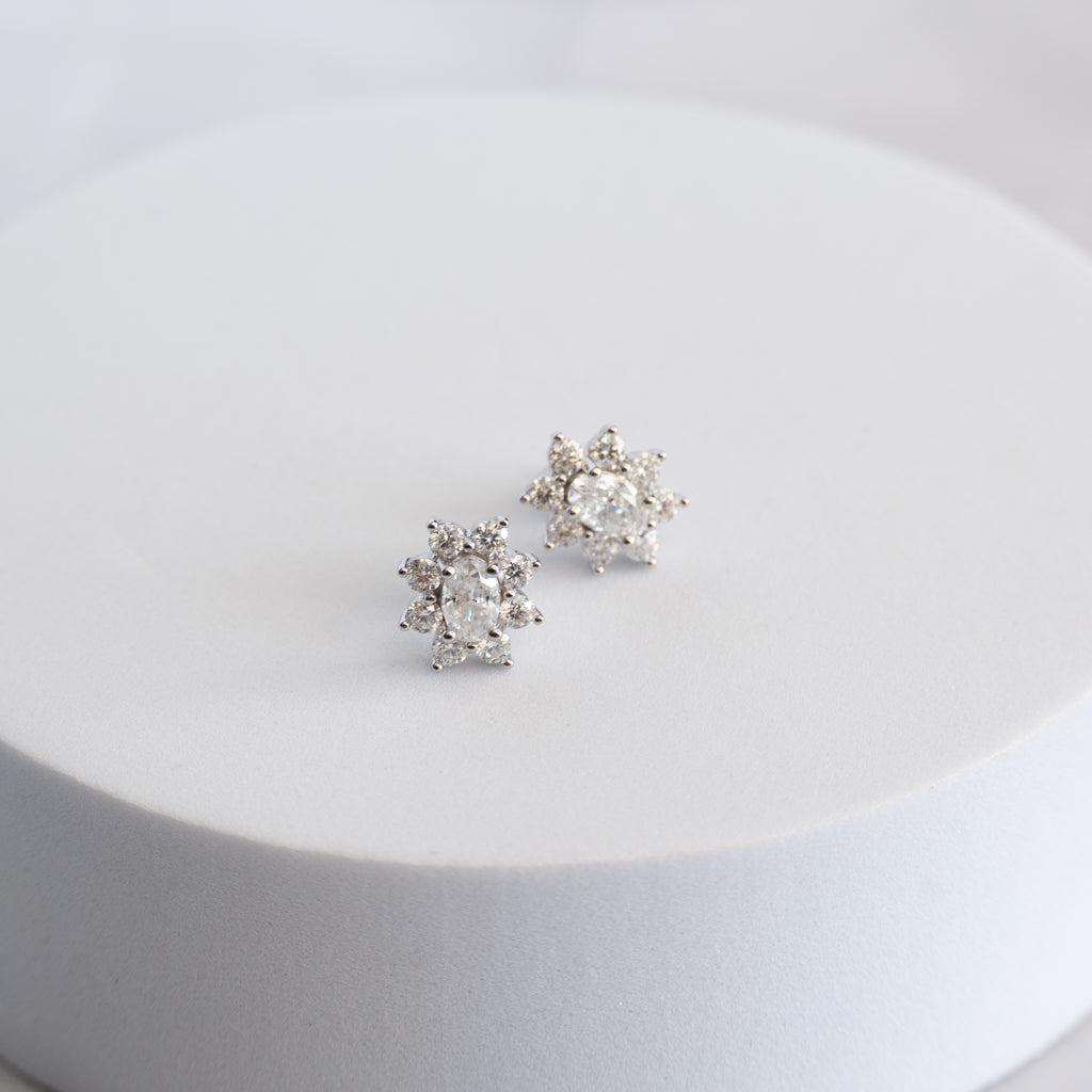 Sterling Silver Oval Moissanite Flower Stud Earrings – 1ct