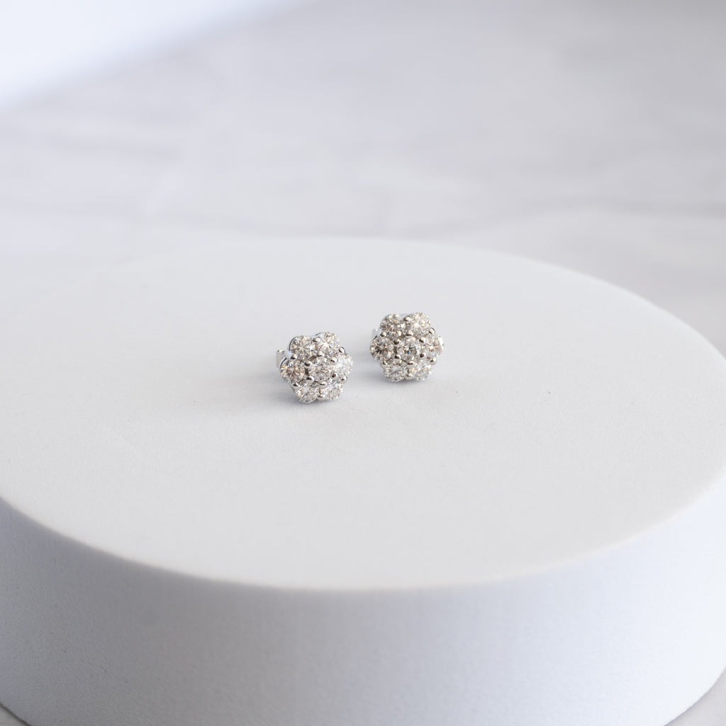 Sterling Silver Moissanite Flower Cluster Stud Earrings – 2.0ct