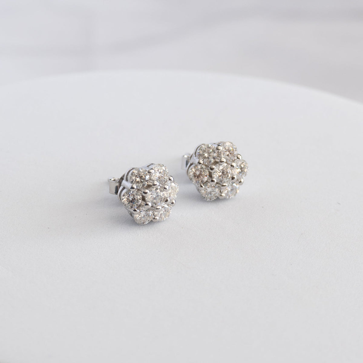 Sterling Silver Moissanite Flower Cluster Stud Earrings – 2.0ct