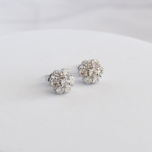 Sterling Silver Moissanite Flower Cluster Stud Earrings – 2.0ct